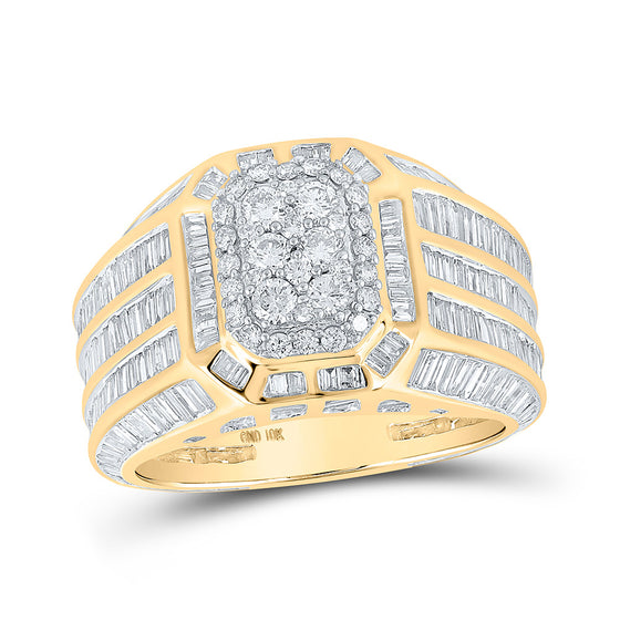 10k Yellow Gold Mens Baguette Diamond Octagon Cluster Ring 4-3/4 Cttw