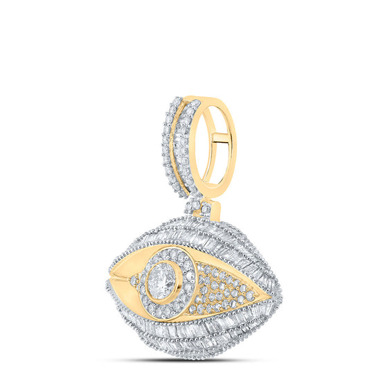 10k Yellow Gold Mens Baguette Diamond Eye Charm Pendant 3 Cttw