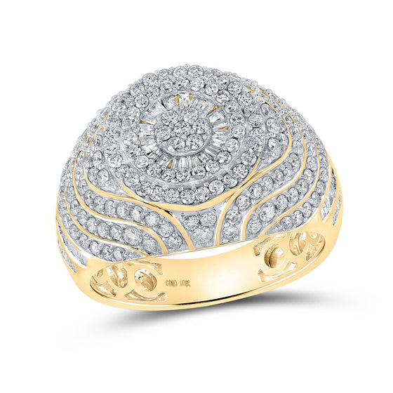 10k Yellow Gold Mens Baguette Diamond Cluster Ring 2 Cttw