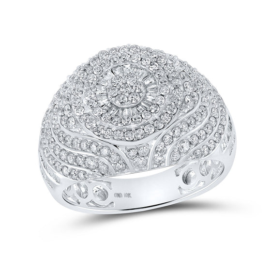 10k White Gold Mens Baguette Diamond Circle Cluster Ring 2 Cttw