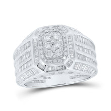  10k White Gold Mens Baguette Diamond Rectangle Cluster Ring 4-3/4 Cttw