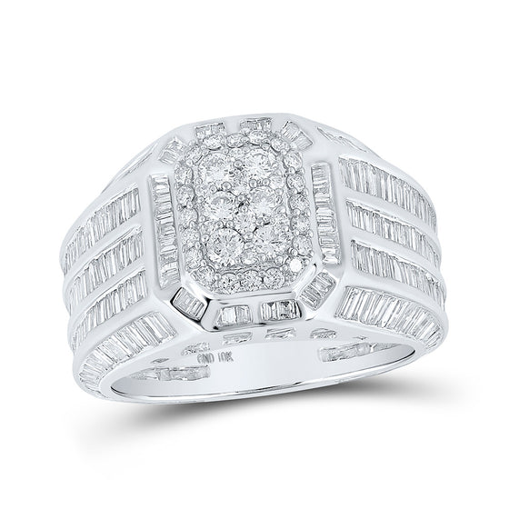 10k White Gold Mens Baguette Diamond Rectangle Cluster Ring 4-3/4 Cttw