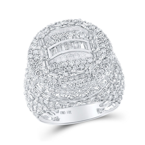10k White Gold Mens Baguette Diamond Cluster Ring 5-1/4 Cttw