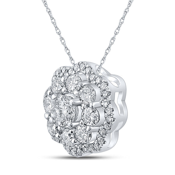 10k White Gold Womens Round Diamond Cluster Pendant 1/2 Cttw
