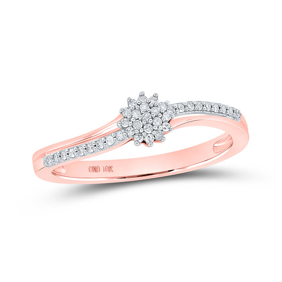 10k Rose Gold Womens Round Diamond Cluster Ring 1/8 Cttw