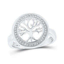  10k White Gold Womens Round Diamond Tree of Life Circle Ring 1/10 Cttw
