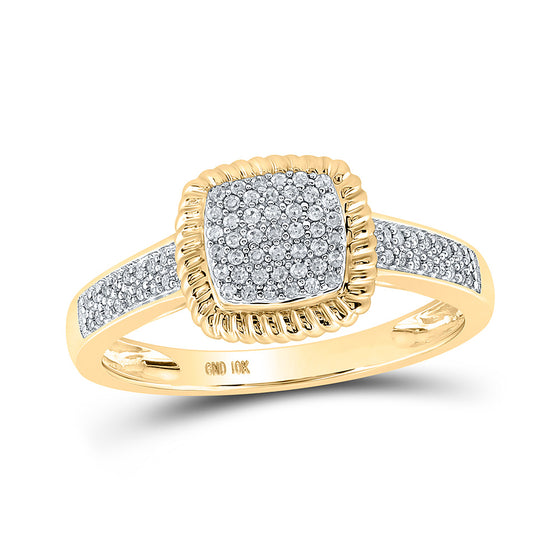 10k Yellow Gold Womens Round Diamond Square Ring 1/5 Cttw