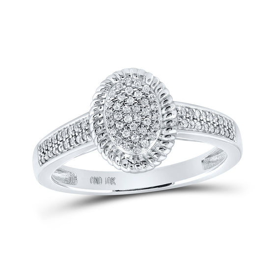 10k White Gold Womens Round Diamond Oval Ring 1/5 Cttw
