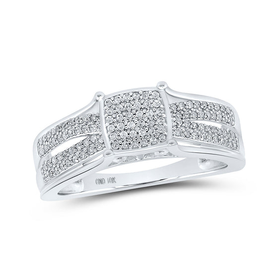 10k White Gold Womens Round Diamond Square Ring 1/4 Cttw