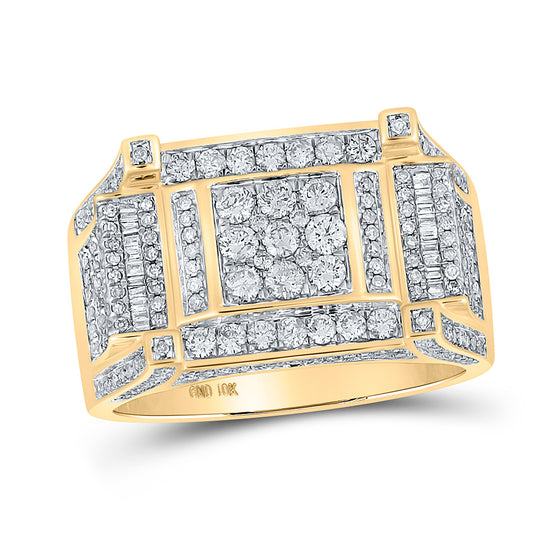 10k Yellow Gold Mens Round Diamond Square Ring 1-5/8 Cttw