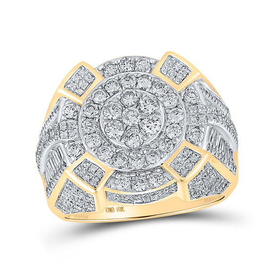 10k Yellow Gold Mens Round Diamond Cluster Ring 2-3/8 Cttw