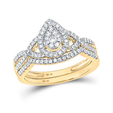  10k Yellow Gold Round Diamond Teardrop Bridal Wedding Ring Band Set 1/2 Cttw