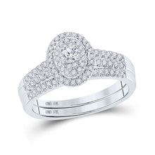  10k White Gold Round Diamond Halo Bridal Wedding Ring Band Set 1/2 Cttw