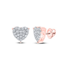  10k Rose Gold Womens Round Diamond Heart Earrings 1 Cttw