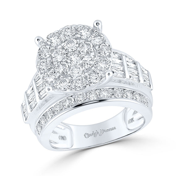 10k White Gold Round Diamond Cluster Bridal Wedding Engagement Ring 3 Cttw