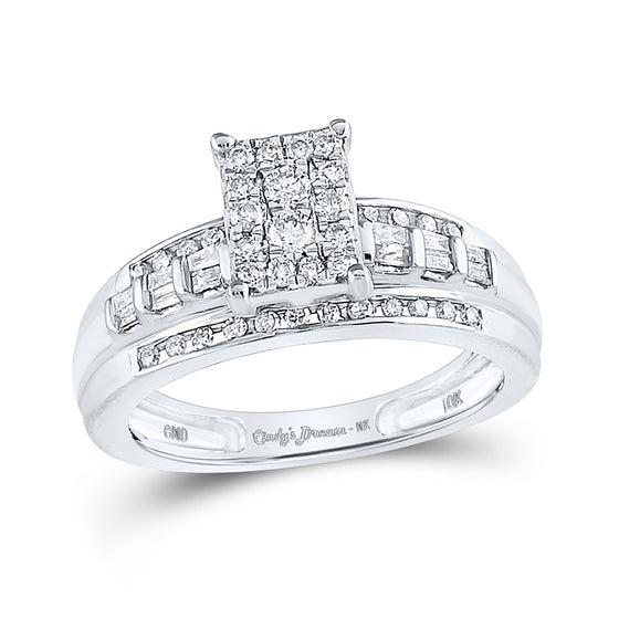 10k White Gold Round Diamond Cluster Bridal Wedding Engagement Ring 1/2 Cttw