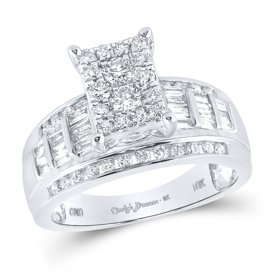 10k White Gold Round Diamond Cluster Bridal Wedding Engagement Ring 7/8 Cttw