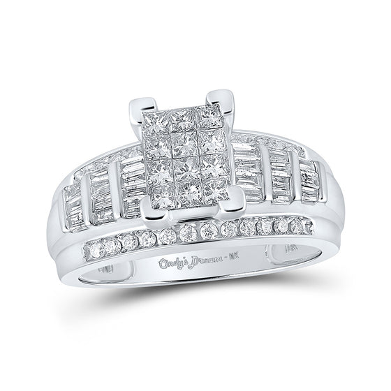 10k White Gold Princess Diamond Cluster Bridal Wedding Engagement Ring 7/8 Cttw