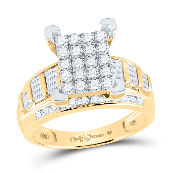 10k Yellow Gold Round Diamond Cluster Bridal Wedding Engagement Ring 7/8 Cttw