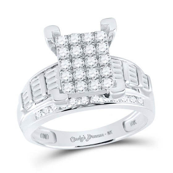 10k White Gold Round Diamond Cluster Bridal Wedding Engagement Ring 1 Cttw