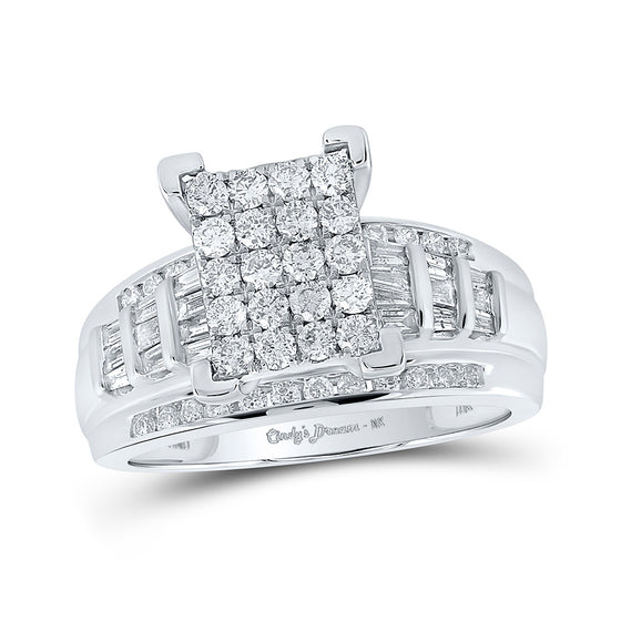 10k White Gold Round Diamond Cluster Bridal Wedding Engagement Ring 1 Cttw