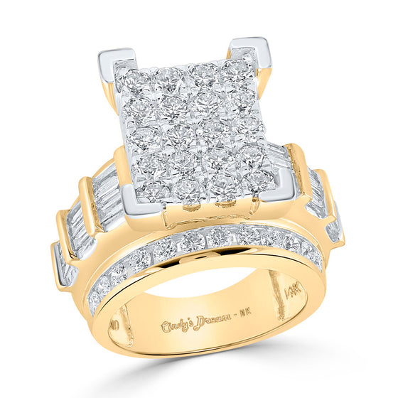 14k Yellow Gold Round Diamond Cluster Bridal Wedding Engagement Ring 4 Cttw