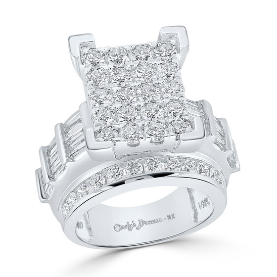 14k White Gold Round Diamond Cluster Bridal Wedding Engagement Ring 4 Cttw