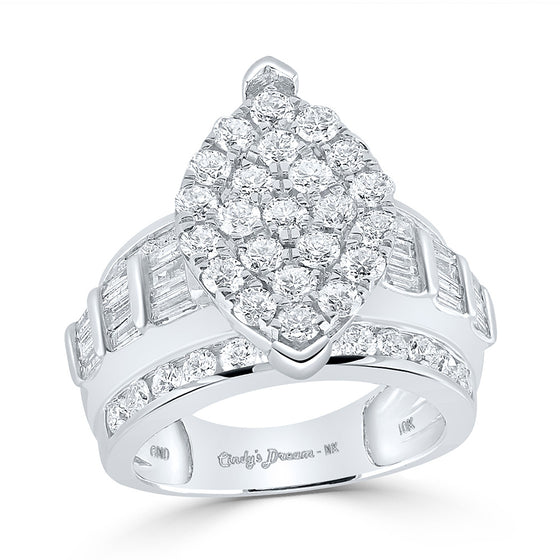 10k White Gold Round Diamond Cluster Bridal Wedding Engagement Ring 3 Cttw