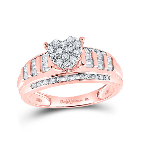 10k Rose Gold Round Diamond Heart Bridal Wedding Engagement Ring 1/2 Cttw