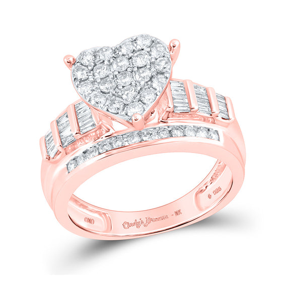 10k Rose Gold Round Diamond Heart Bridal Wedding Engagement Ring 1 Cttw