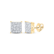  10k Yellow Gold Womens Round Diamond Square Earrings 1 Cttw