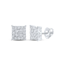  10k White Gold Womens Round Diamond Square Earrings 1 Cttw