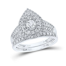  14k White Gold Round Diamond Tear Halo Bridal Wedding Ring Band Set 1 Cttw