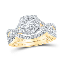  14k Yellow Gold Round Diamond Halo Bridal Wedding Ring Band Set 1 Cttw