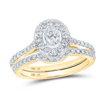  14k Yellow Gold Oval Diamond Halo Bridal Wedding Ring Band Set 1 Cttw
