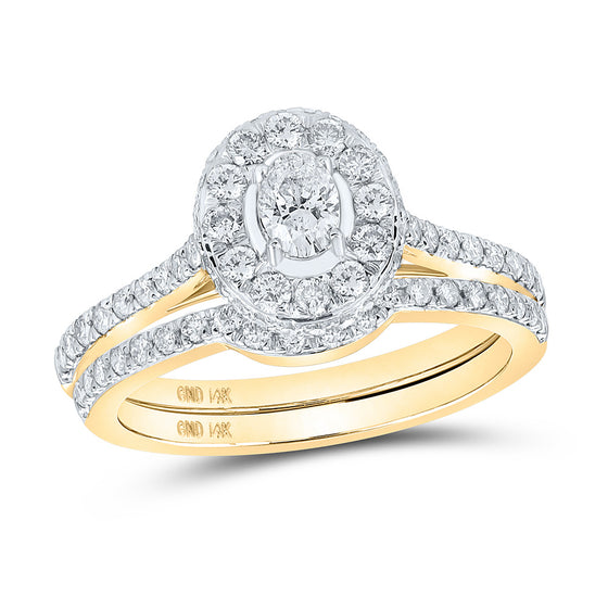 14k Yellow Gold Oval Diamond Halo Bridal Wedding Ring Band Set 1 Cttw