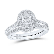  14k White Gold Oval Diamond Halo Bridal Wedding Ring Band Set 1 Cttw