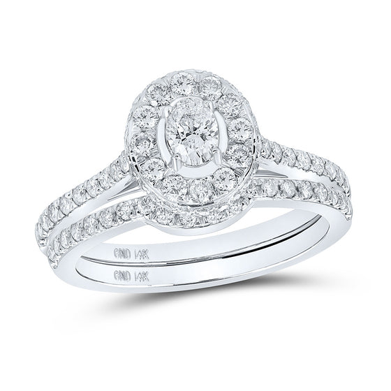 14k White Gold Oval Diamond Halo Bridal Wedding Ring Band Set 1 Cttw