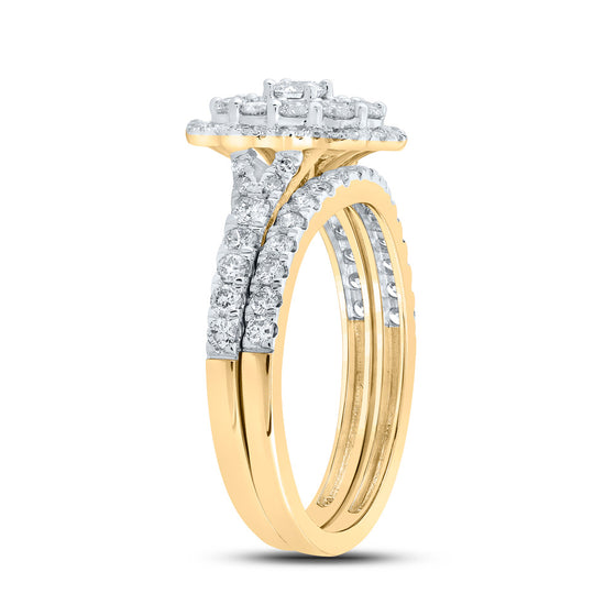 10k Yellow Gold Round Diamond Bridal Wedding Ring Band Set 1 Cttw