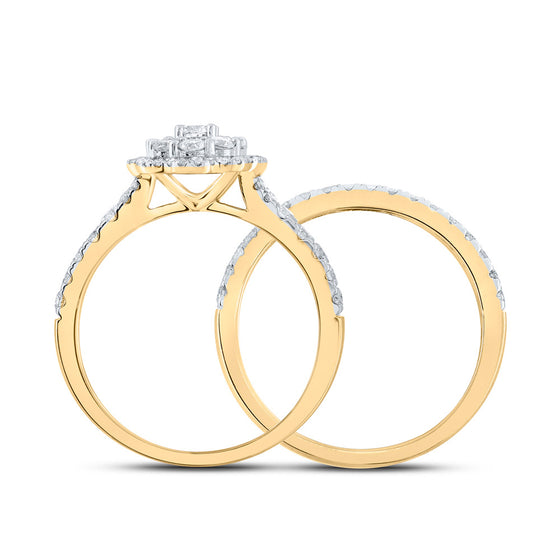 10k Yellow Gold Round Diamond Bridal Wedding Ring Band Set 1 Cttw