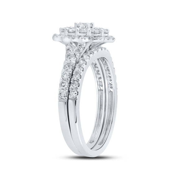 10k White Gold Round Diamond Bridal Wedding Ring Band Set 1 Cttw