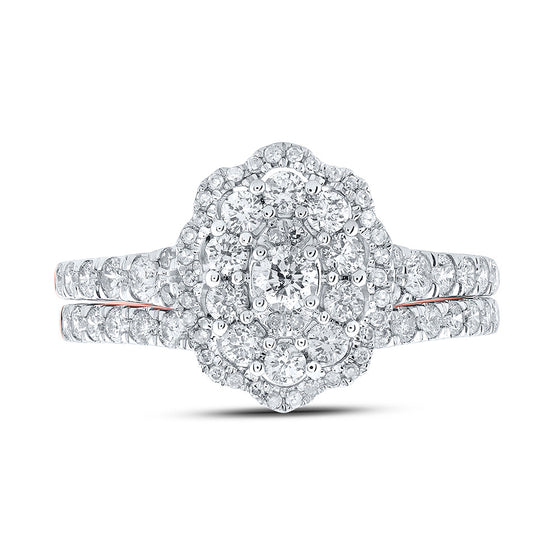 10k Rose Gold Round Diamond Halo Bridal Wedding Ring Band Set 1 Cttw