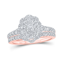  10k Rose Gold Round Diamond Halo Bridal Wedding Ring Band Set 1 Cttw