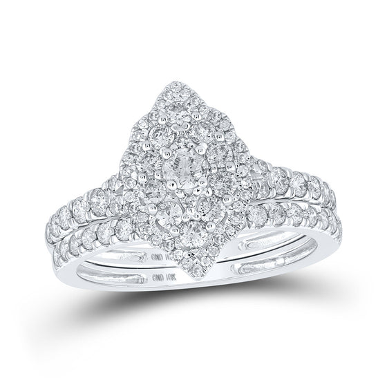 10k White Gold Round Diamond Bridal Wedding Ring Band Set 1 Cttw