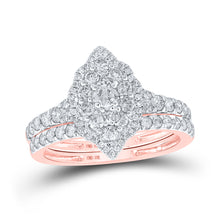  10k Rose Gold Round Diamond Halo Bridal Wedding Ring Band Set 1 Cttw