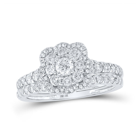10k White Gold Round Diamond Bridal Wedding Ring Band Set 1 Cttw