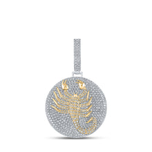  10k White Gold Mens Round Diamond Scorpion Circle Charm Pendant 7-1/3 Cttw
