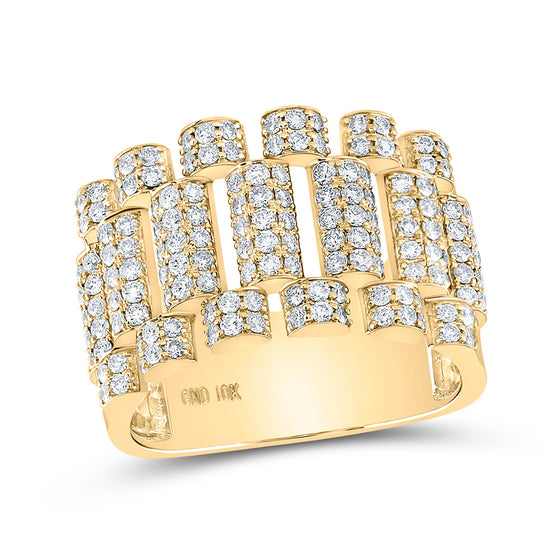 10k Yellow Gold Mens Round Diamond Statement Band Ring 1-5/8 Cttw