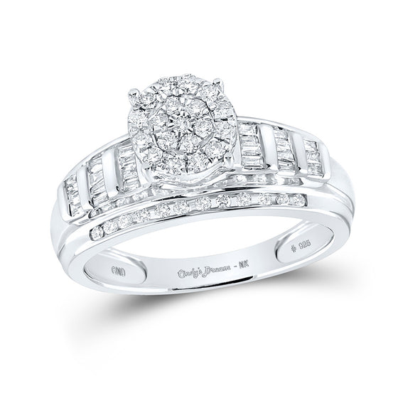 Sterling Silver Round Diamond Cluster Bridal Wedding Engagement Ring 1/2 Cttw