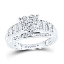  Sterling Silver Round Diamond Heart Bridal Wedding Engagement Ring 1/2 Cttw